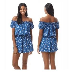 kate spade blue and white floral romper macaw dandelion rayon size xs